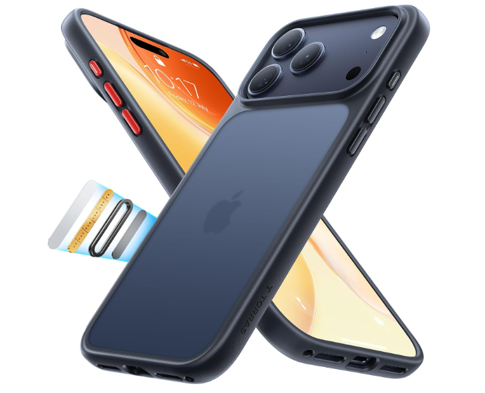 TORRAS Shockproof for iPhone 17 Pro Max Case with Camera Control Button, [12FT Military Grade Drop Protection] Enhanced Grip & Soft Touch Translucent Slim 17 Pro Max Case with 3 Colors Buttons, Black