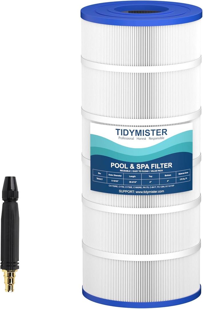 TidyMister Advanced Pool Filter Cartridge TM-8417 Compatible with CX1750RE, C1750, C1750E, C1900RE, PA175, C-8417, FC-1294, 817-0175P, L x OD: 28 3/16" x 8 15/16",175 Sq. Ft,1 Pack