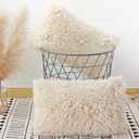 JOJUSIS Fluffy Decorative Throw Pillows Covers 12 x 20 Inch Luxury Soft Faux Fur Fleece Cushion Cover Pillowcase Pack of 2 Beige
