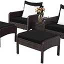 2PCS Patio Rattan Wicker Furniture Set Sofa Ottoman Coffee Table Cushioned Black, Model HW71908-22