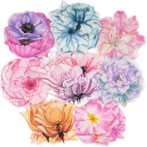 LakoArt 80 Pieces Large Size Transparent Waterproof Flower Stickers Set, Decorative Floral Clear Vinyl Wall Decals for Planner Scrapbook Aesthetic Room Decor Junk Journal Bullet Journals Collage
