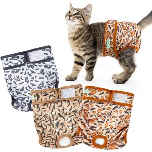 Wegreeco Cat Diapers, Cat Diapers for Male Female Cats Spraying Incontinence, Reusable Adjustable Highly Absorbent (3 Pack, Small) (Tiger Stripe)