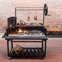 Backyard Discovery Argentine Santa Maria Wood Fire & Charcoal BBQ Grill with Brasero, Adjustable Grill Grates, Fire Bricks, Heavy-Duty Steel, S-Hooks, Acacia Wood Table for Outdoor Gaucho Grilling (5.5ft x 2ft, Black)