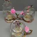 Nuanchu 4 Sets Flower Glass Tea Cups with Lids and Spoon Butterfly Vintage Glass Coffee Mugs Floral Fancy Clear Teacup for Mother Day Women Mom Wife Girlfriend(Pink,11 Oz,12 oz)