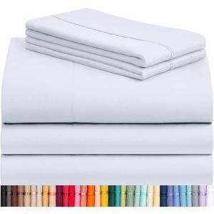 LuxClub 5 PC Sheet Set Bed Sheets Deep Pockets 16" Eco Friendly Wrinkle Free Cooling Machine Washable Hotel Bedding Silky Soft - Baby Blue Split King