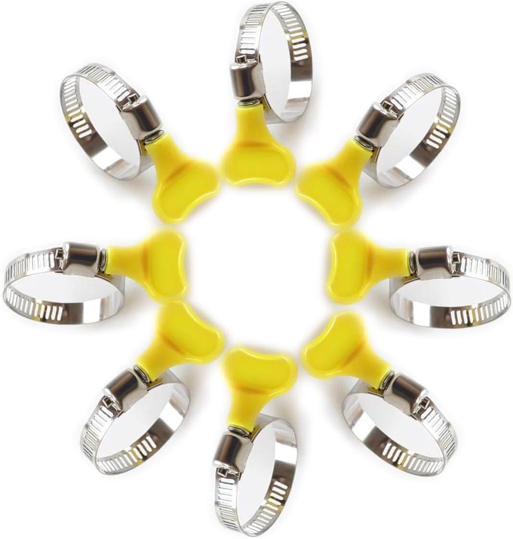 15-Pack Yellow Stainless Steel Hose Clamps, Adjustable Thumb Screw Key-Type Clamps, 8mm Bandwidth, Compatible with Plumbing, Automotive, and Machinery Applications(Size:32-44mm(1 1/4"-1 3/4")