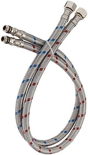 BATHLAVISH 32-Inch Long Bathroom Kitchen Faucet Connector Braided Stainless Steel Supply Hose 3/8-Inch Female Compression Thread x M10 Male Connector, x 2 Pcs (1 Pair)