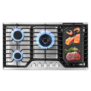 AMZCHEF 36 inch Gas Cooktop with 5 Made in Italy SABAF Power Burners.Max 48300 BTU/hr Built-in Gas Stove top of 304 Stainless steel with Double Sided griddle,NG/LPG Convertible,ETL.