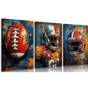 3pcs American Football Canvas Wall Art Cool Graffiti Rugby Wall Decor Pictures Teen Sports Enthusiasts Posters Prints Paintings for Boys Room Teen Kids Playroom Room Decoration Prepare To Hang 16"L x 12"W-Posters