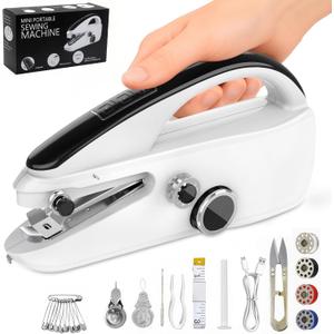 Handheld Sewing Machine for Beginners, Portable Mini Sewing Machine with 2 Speed Modes, Fast Stitch for Clothes, Fabrics, Home DIY Projects Gifts for Mom Birthday, Valentine's Day, Christmas, White