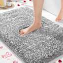 Yimobra Bathroom Rugs Non Slip Washable, Ultra Soft and Water Absorbent Bath Mats, Plush Fluffy Shower Mat Outside, Microfiber Thick Matts for Bathroom Floor/Sink, 2x3 fit, Light Gray and White