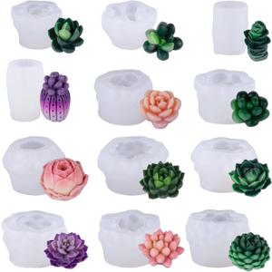 8PCS Succulent Silicone Mold,Cactus Plant Flower Candle Molds Epoxy Resin Wax Mold Silicone Candle Soap Making Moulds Ornaments Decoration