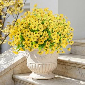 ATTGREAT Artificial Flowers Outdoors Faux Plants UV Resistant Fake Flowers Daisy 12 Bundles Plastic Greenery Plnats Outside for Garden Planter Patio Porch Spring Summer Home Home Decor, Yellow