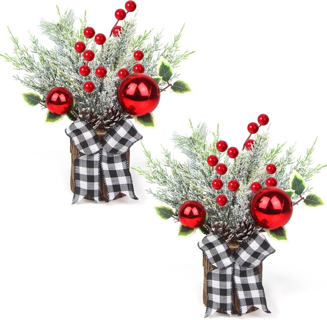 XJar Small Christmas Tree, Tabletop Artificial Mini Christmas Tree, 9 Inch Artificial Small Potted for Christmas, Suitable for Family Gathering, Indoor Fireplace Christmas Decoration