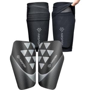 Soccer Shin Guards for Kids Adults, CE Certified Shin Pads Sleeves Defender Protection Gear with Insert Pocket EVA Cushion Reduce Shocks and Injuries for Boys Girls Men (M(4'11"-5'7"), Black)