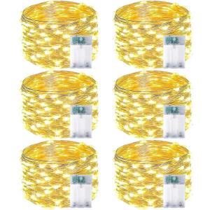 6-Pack Fairy Lights Battery Operated with Timer, Waterproof 16FT 50 LED String Lights Indoor Outdoor, Cuttable Starry Fairy Lights for Christmas Home Bedroom Wedding DIY Centerpiece Decor (Warm White)