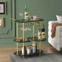 Black Bar Carts with 4-Tier Storage Shelves, Mobile Bar Serving Cart with Wine Rack and Glass Holder, for The Home, Kitchen, Living Room, Dining Room, 32.95 x 15.75 x 37.4 inches