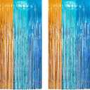 Orange Blue Party Streamers Backdrop - GREATRIL Tinsel Fringe Curtain for Blue Dogs Themed Birthdays Decoration 2 Packs