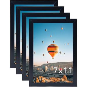 JCJMY 7x11 Picture Frame Set of 4 Black for Wall Hanging or Tabletop- Wall Mounting Horizontally or Vertically, 7 x 11 Wall Gallery Poster Photo Frames for 7 by 11 Photo,4 Pack, Black