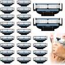 24Pcs Razor Blades for Men Compatible with Mach 3,3-Layer Precision Manual Razor Dual-Layer Lubricating Strip Elastic Sensor Blades Replacement Blades for Razors Blades Refills