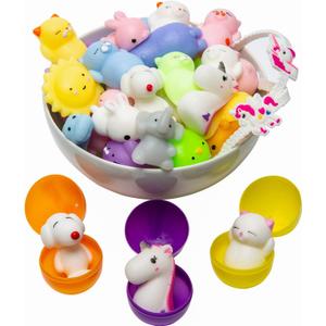Claw Machine Prizes Toys Refill for Kids - 3X Surprise Eggs Easter Basket Stuffers, Easter Egg Fillers, Mochi Squishies 16pcs Mini Kawaii Cat Stress Relief Unicorn Party Favors Girls Classroom Prize