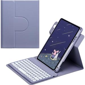 Rotating Case for iPad (A16) 11th Generation 2025, iPad 10th Gen 2022 with Pencil Holder, [Shockproof + Auto Sleep/Wake] 360 Degree Rotation Clear Back for iPad 11"/10.9" - Lilac Purple