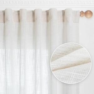 MYSKY HOME Curtains 63 Inch Length 2 Panels, Boho Curtains Sheer Light Soften for Bedroom Kitchen Farmhouse Style Country Rustic Drapes Window Treatment Set, Beige White, 50" x 63"