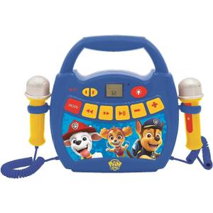LEXiBOOK  Paw Patrol - Portable Karaoke Digital Player for Kids  Microphones, Light Effects, Bluetooth, Record and Voice Changer Functions, Rechargeable Battery, Blue/red, MP320PAZ