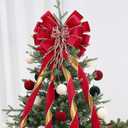 SY Super Bang Velvet Christmas Tree Topper, Red/Gold 48x12 Inch Christmas Bow Tree Topper for Xmas Tree Decorations, for Xmas Ornaments Holiday Home Indoor/Outdoor Wedding Thanksgiving Decor.