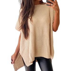 SHEWIN Oversized Sweaters for Women Crew Neck Womens Tops Lightweight Fall Tops for Women Knit Short Sleeve Shirts Pullover Business Casual Outfits for Women Apricot XX-Large