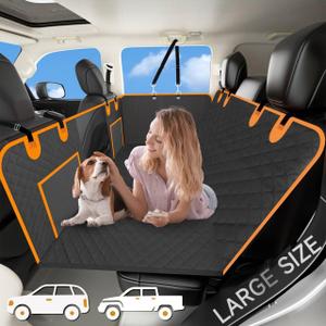 Back Seat Extender for Dogs, Dog Car Seat Cover for Back Seat with Waterproof Hard Bottom for Car SUV, Dog Hammock Travel Bed to Protect Your Car Backseat (for Truck/Large SUV-Black)