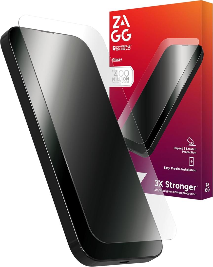ZAGG Glass+ Screen Protector for iPhone 16 Pro Max 3X Stronger Tempered Glass with Reinforced Edges, Scratch & Smudge Resistant, Invisible Shield, Easy Installation