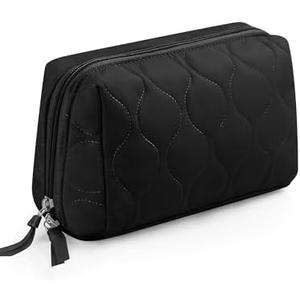 Travel Essentials Women's Makeup Bag, Lifestyle Products, Toiletries Organizer, Wide Mouth Fluffy Padded Women's Cosmetic Bag, Portable Large Capacity cosmetic organizer bag (black)