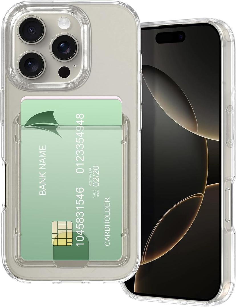 Petocase for iPhone 16 Pro Wallet Case Card Holder Slot Slim Fit Flexible TPU Gel Rubber Soft Skin Silicone Protective Phone Case Cover for Apple iPhone 16 Pro 6.3 inch Crystal Clear