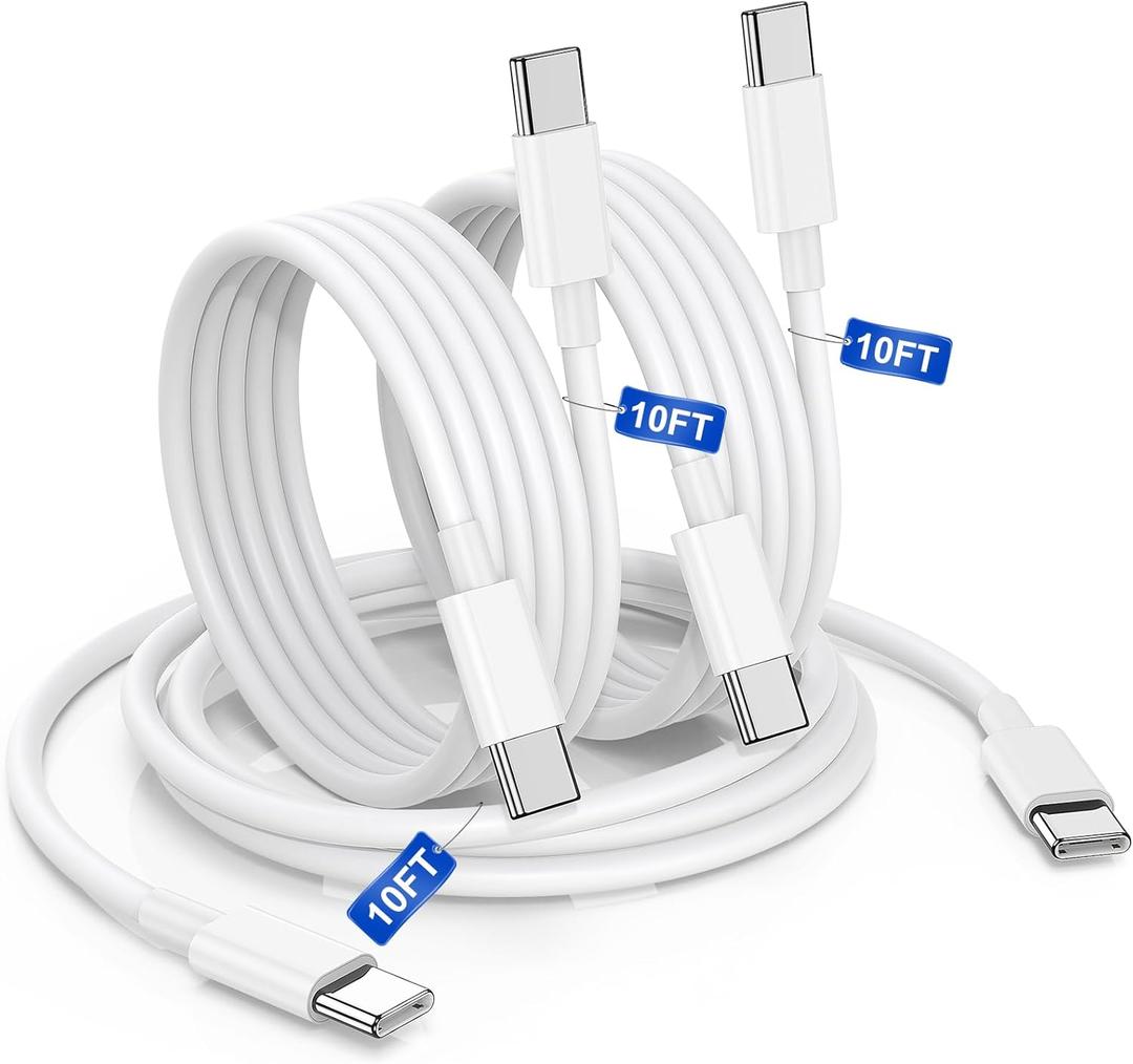 USBC to USBC Cable for iPhone 17 16 15, 10FT 3Pack 60W Long Charger Cord Type C Fast Charging for iPhone 17 Air/ 16e/ 17/ 16/ 15(Pro Max, Pro, Plus), iPad, Samsung Galaxy S25, S24, S23, S22 Ultra, Android Phone