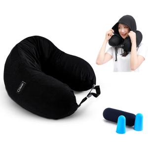 Travel Neck Pillow for Airplane | Best Neck Pillow for Airplane Travel with Adjustable Hoodie, Soft Latex Support, Side Pocket & Soft Cover | Traveling Pillow for Long Flights, Car, Home & Sleep