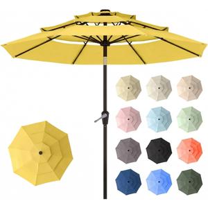 10ft Patio Umbrella, 3 Tier Outdoor Market Table Umbrellas with 8 Fiberglass Ribs and Push Button Tilt, Windproof, Vented Canopy, UV Protection for Deck, Pool, Backyard
