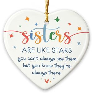 2 x Sister Christmas Ornament 2025 - Sisters are Like Stars Keepsake Gift, Appreciation Sister Gifts for Christmas, Birthday, Exchange Gifts for Friends, Soul Sisters, Ceramic Ornament for Hanging Decor