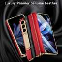 for Samsung Galaxy Z Fold 5 Phone Case [Luxury Premier Genuine Leather] [Full Body Hinge Protection] [Built-in Screen Protector] [Kickstand Slim Protective Cover] for Galaxy ZFold 5 (Red)
