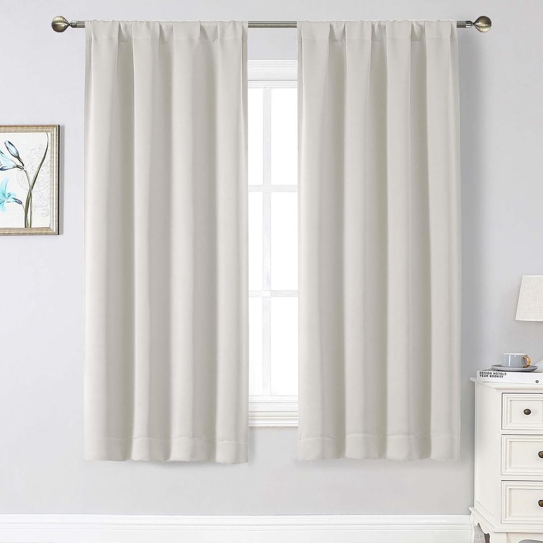 Natural Curtains for Bedroom Living Room 63 Inch Length 2 Panels Set, Soft Solid Light Filtering Thermal Insulated Window Treatments, Rod Pocket Dining Room Curtains, Natural, 40" Wx63 L