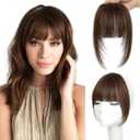 NAYOO French Bangs Hair Clip -Medium Brown 100% Real Human Hair Clip in Bangs for Women Fringe with Temples Hairpieces for Daily Wear (Medium Brown)