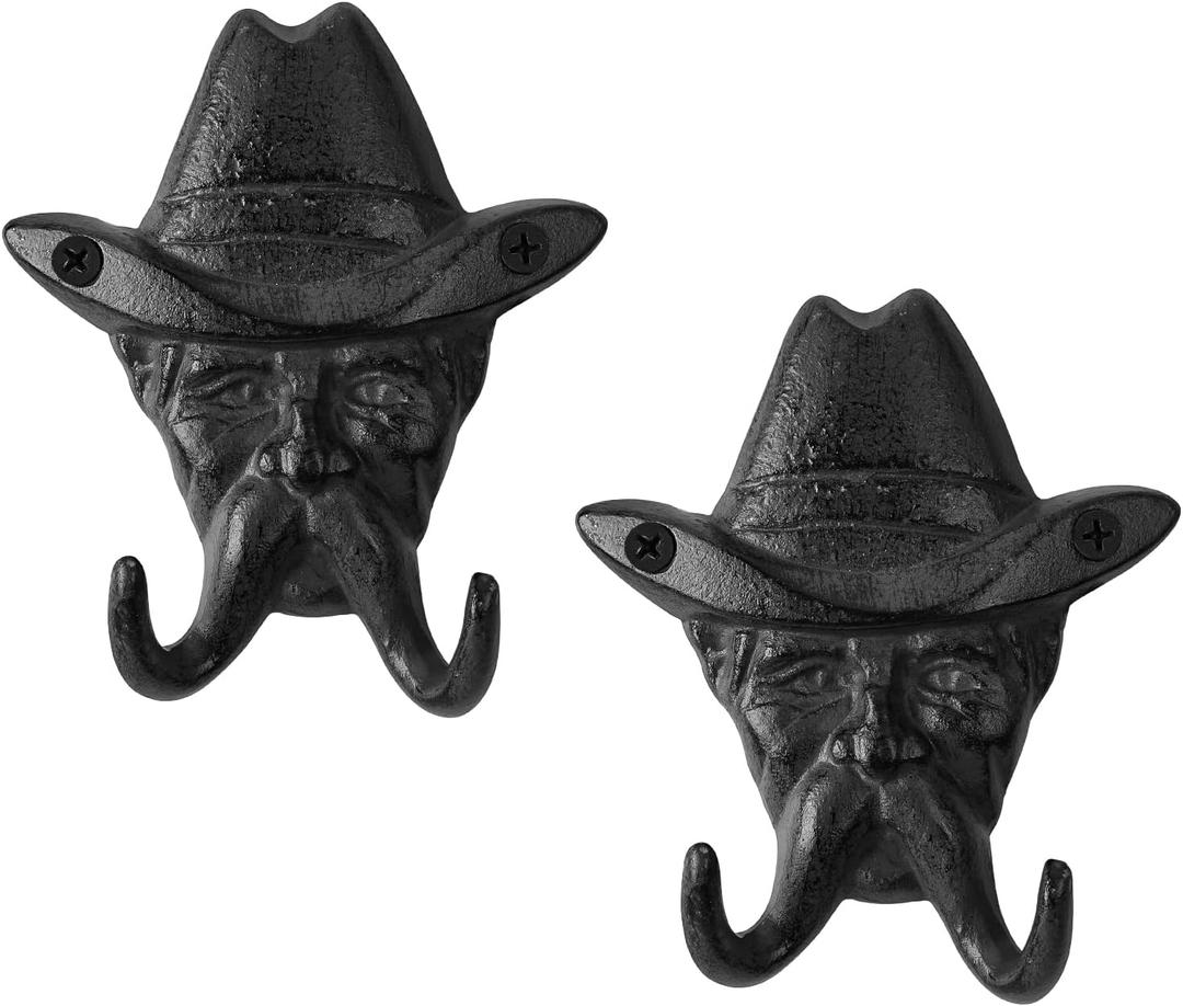 Decorative Wall Hangers, Cast Iron Wall Mounted Coat Hooks, Vintage Key Holder for Farmhouse, Entryway, Closet, Bedroom, Living Room, Gentleman's Shape, Set of 2