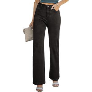Sidefeel Women's Wide Leg Jeans Casual High Waisted Straight Zimbaplatinum Denim Pants with Pockets, Size 18