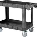 Finnhomy Commercial Grade 2Tier Heavy Duty Utility Service Cart 550 LBS Capacity 46.6" x 25.6" x 34.1" Rolling Cart with 5" Swivel Casters and Polypropylene Shelves, Dark Gray