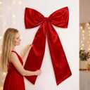 Large Satin Bow Wall Decor, 41x26 Inch Oversized Coquette Bow for Girls Room, Bedroom, Birthday Party, Baby Shower, Bridal Shower, Red