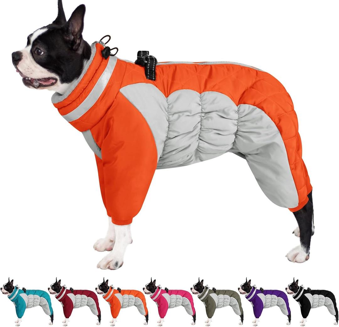 AOFITEE Dog Coat Warm Dog Puffer Jacket for Winter, Windproof Dogs Coat with Harness Built in, Reflective Turtleneck Dogs Winter Jacket Snowsuit, Full Body Fleece Coats for Small Medium Large Pet (Orange) M