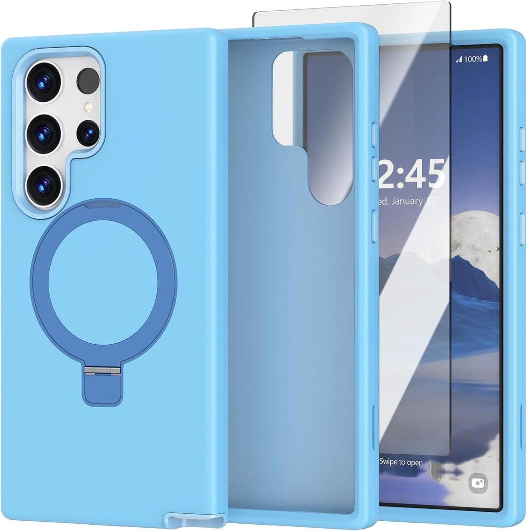 ACKETBOX Magnetic Designed for Samsung Galaxy S23 Ultra Case,with Screen Protector+Kickstand,Shockproof Protective Phone Cover,Case for Galaxy S23 Ultra 5G 6.8" Light Blue