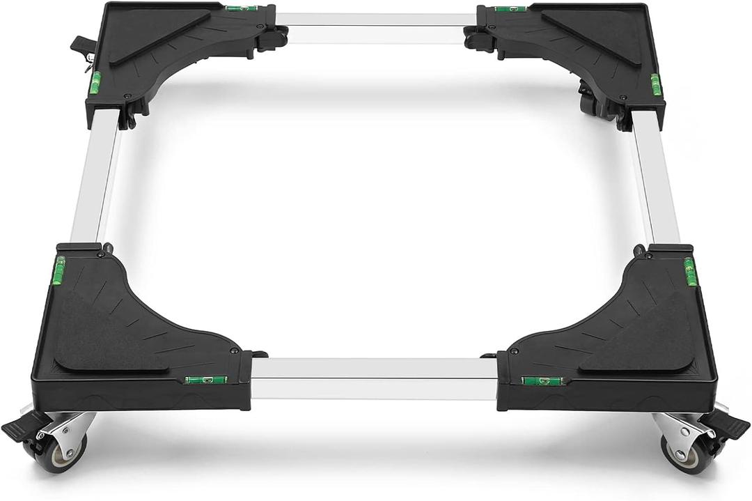 Nefish Furniture Dolly Adjustable Mini Fridge Stand Washing Machine Stand Mobile Roller with 4 Locking Swivel Wheels Universal Mobile Base Moving Cart for Dryer Refrigerator (Black)