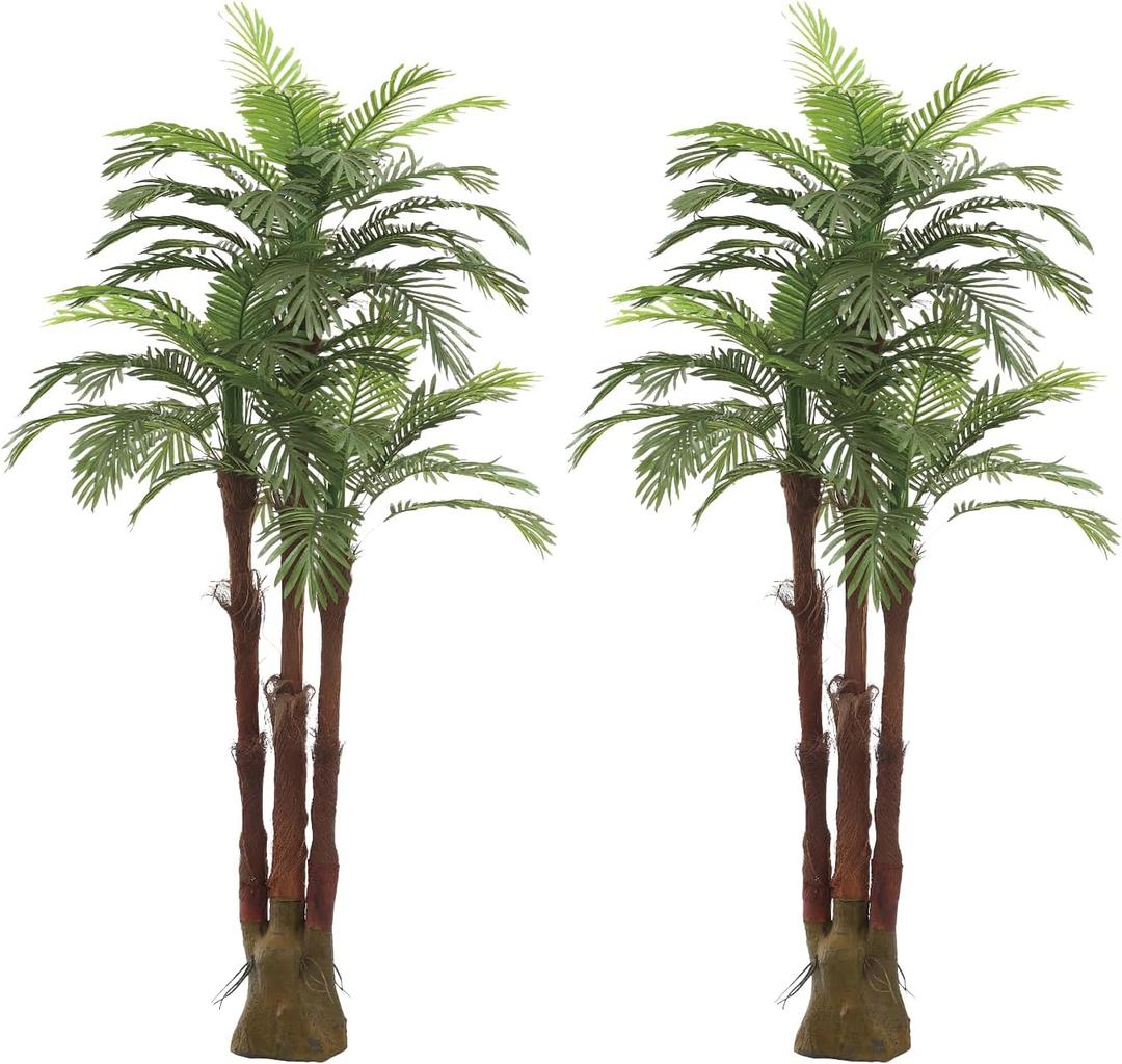 AMERIQUE Pair Gorgeous 6 Feet Triple Tropical Palm Artificial Plant Tree with Standable Trunk, Real Touch Technology, with UV Protection, Green, (Set of 2)