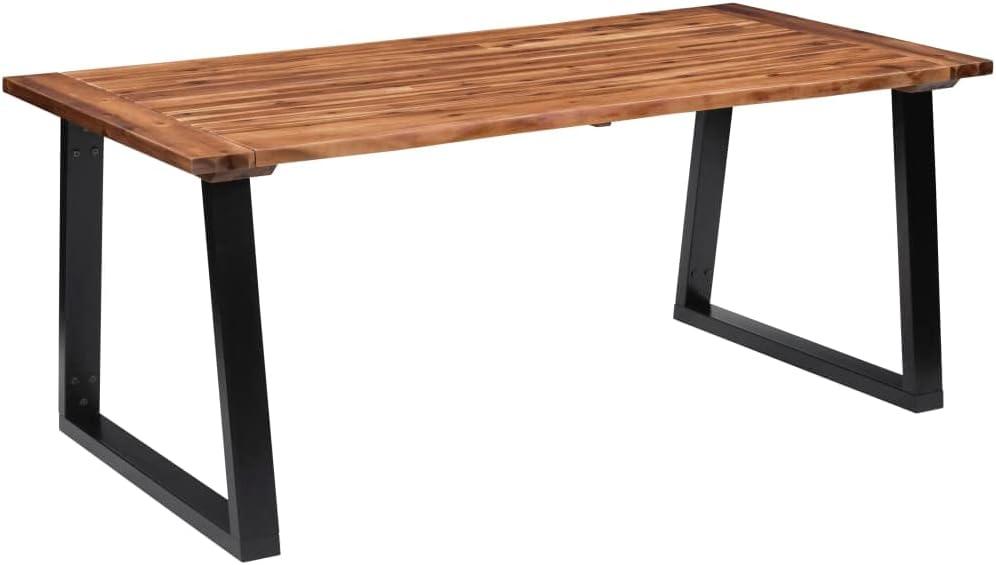 vidaXL Industrial Dining Table in Solid Acacia Wood with Black Metal U-Shaped Legs - Comfortable Durable Furniture for Dining Room or Kitchen, Measures 70.9 x 35.4 x 29.5 Inches
